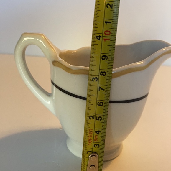 Syracuse China white creamer pitcher black stripe mustard trim restaurant ware - Picture 9 of 10